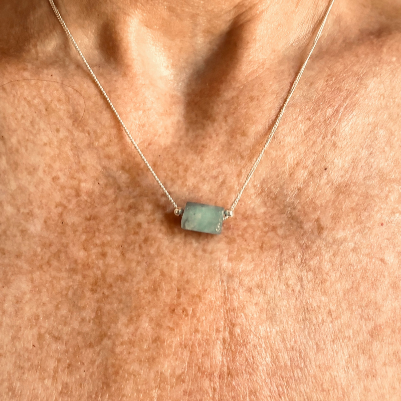 Aqua Marine Free Form on Fine 16" Sterling Silver Chain