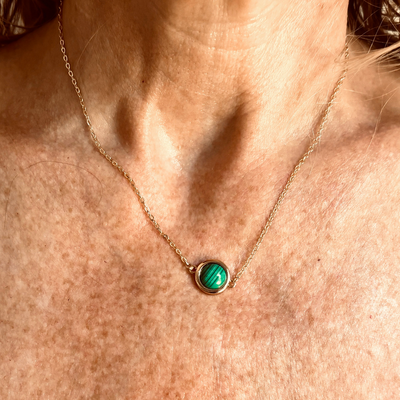 Malachite drop on 16" 14KGF Fine Gold Chain