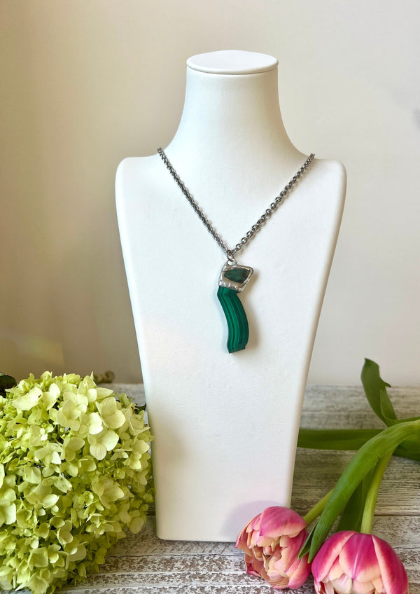 Malachite Free Form Soldered with Emerald from Madagascar