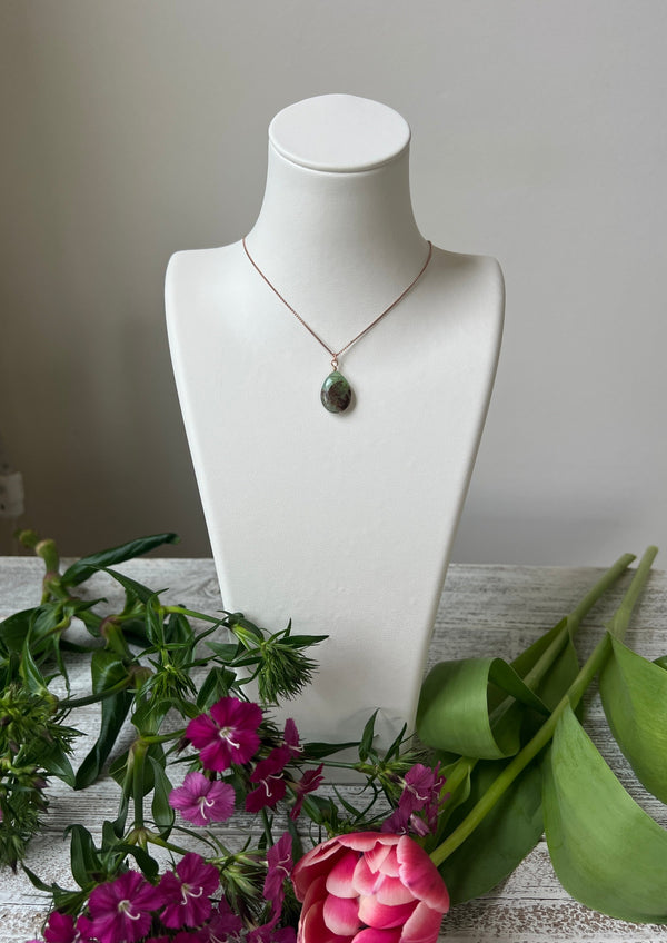 Chrysocolla Hanging from Rose Gold Chain