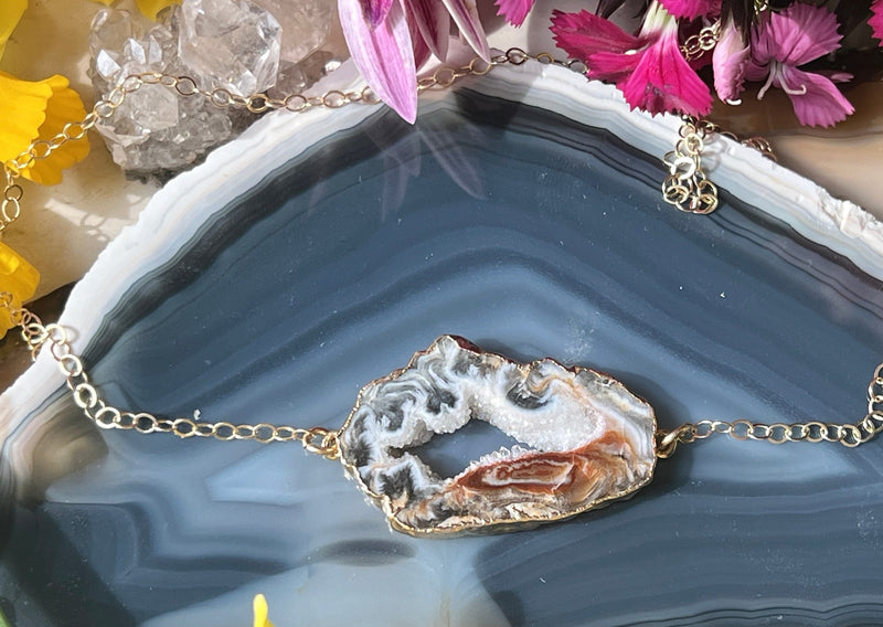 Agate Slice with Druzy Gold Choker
