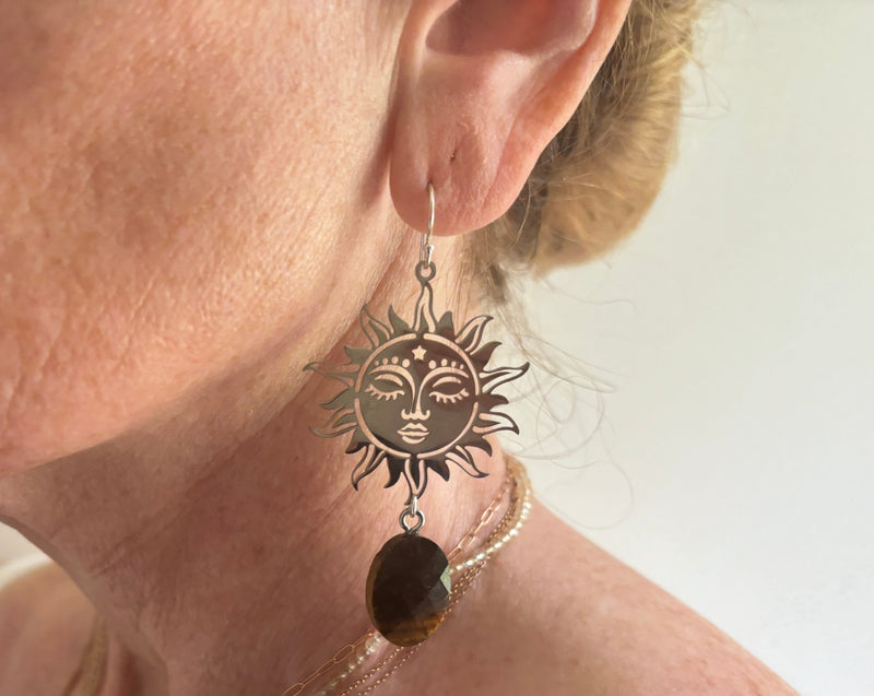 Sun Earrings with Golden Tigers Eye on Sterling Silver Backs