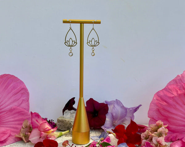 Lotus Earrings with Gold Filled Quartz Drops on 14KG Backs.