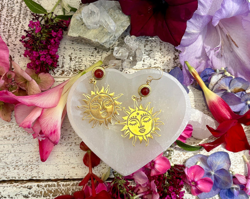 sun earrings with carnelians