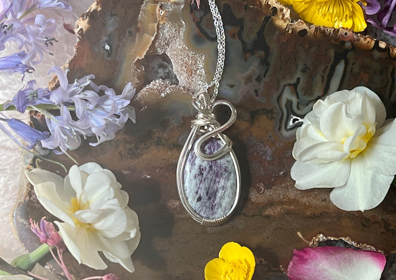 Kammererite Wrapped in Sterling Silver Hanging from Sterling Silver Chain