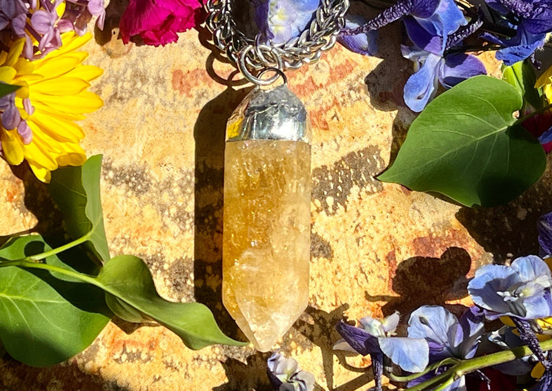 Citrine Point Soldered and Hanging on Stainless Steel Chain