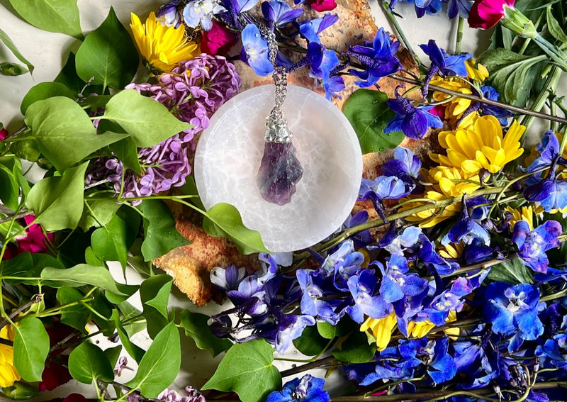 Raw Rainbow Fluorite Soldered and Hanging on Stainless Steel Chain