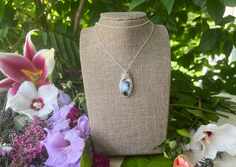 Dendritic Opal wrapped in Sterling Silver and Hanging on Sterling Silver Chain