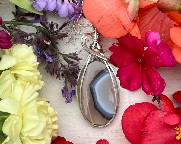 Montana Agate  Wrapped in Sterling Silver on Sterling Silver Chain