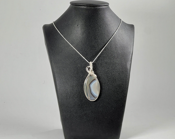 Montana Agate  Wrapped in Sterling Silver on Sterling Silver Chain