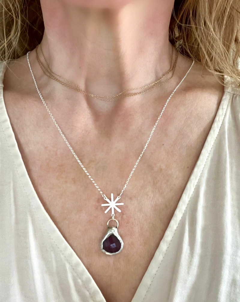 Pink Sapphire from Madagascar Soldered and Hanging From Vintage Sterling Star and Chain