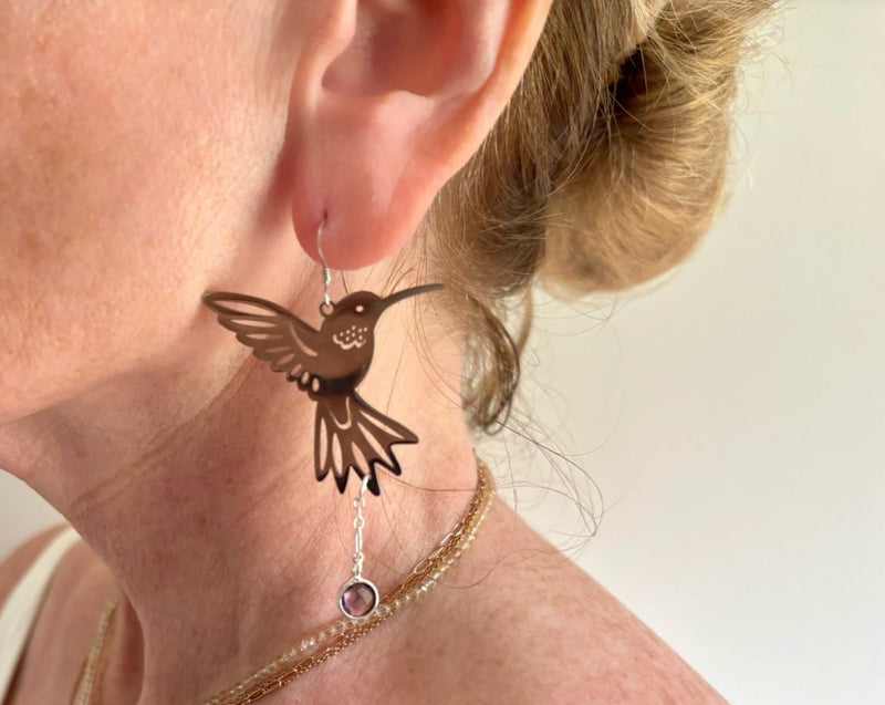 hummingbird earring on model