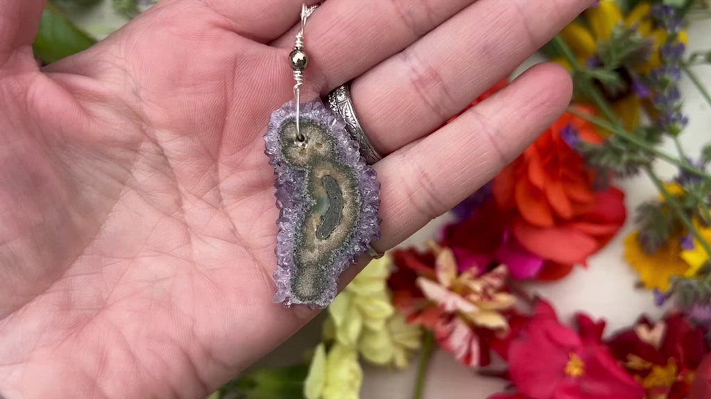 Amethyst Stalactite Pendant on silver chain video.