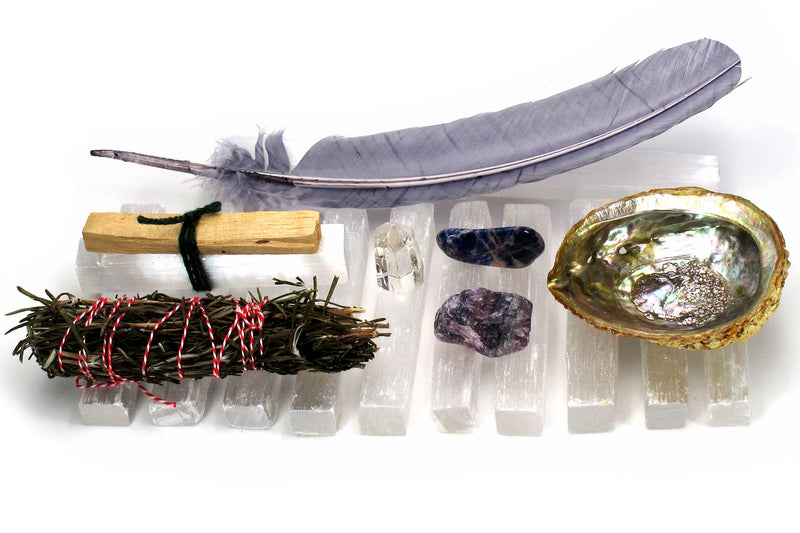 Achieve It intention collection shell crystals feather smudge stick