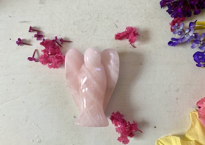 rose colored rose quartz small angel about 2 inches 