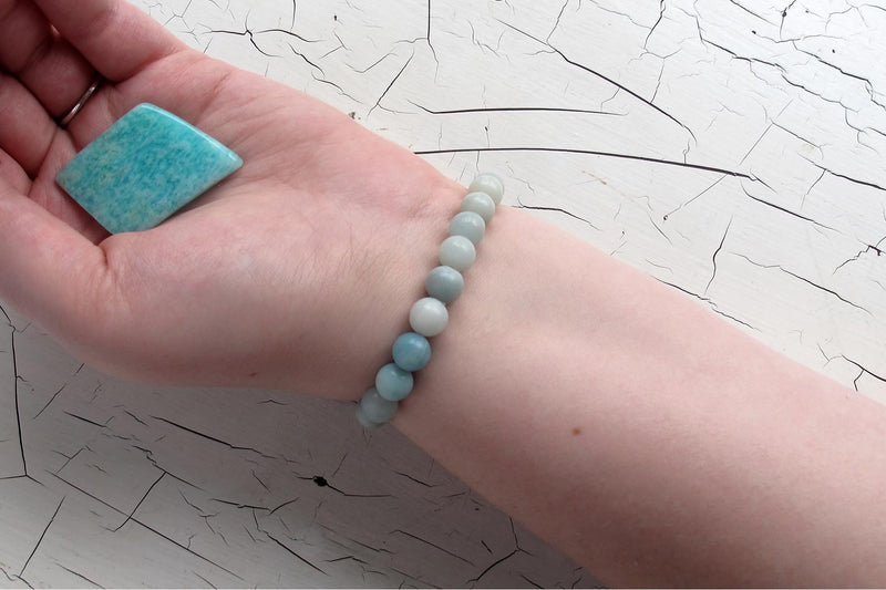 Amazonite energy bracelet models arm with crystal 