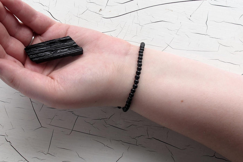 black tourmaline energy bracelet models arm with crystal 