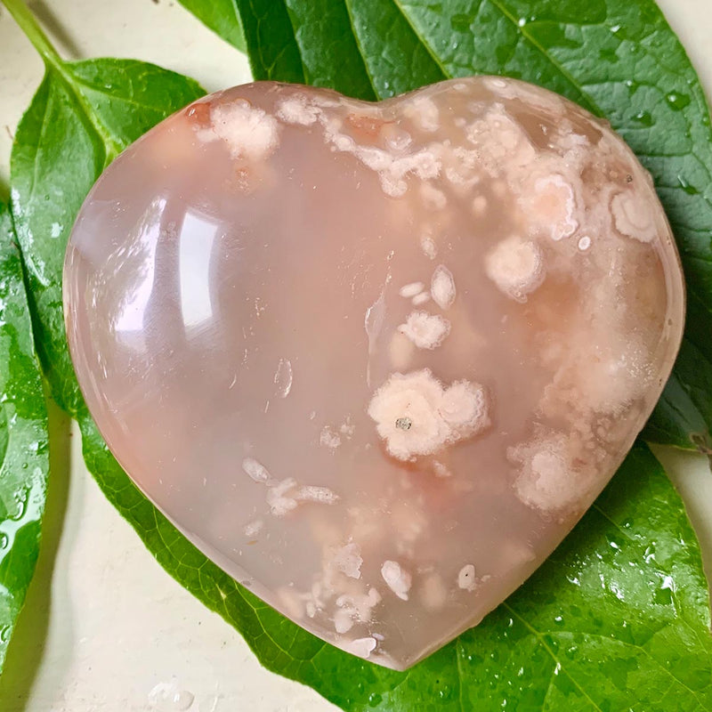 Flower Agate Hand Carved Crystal Heart