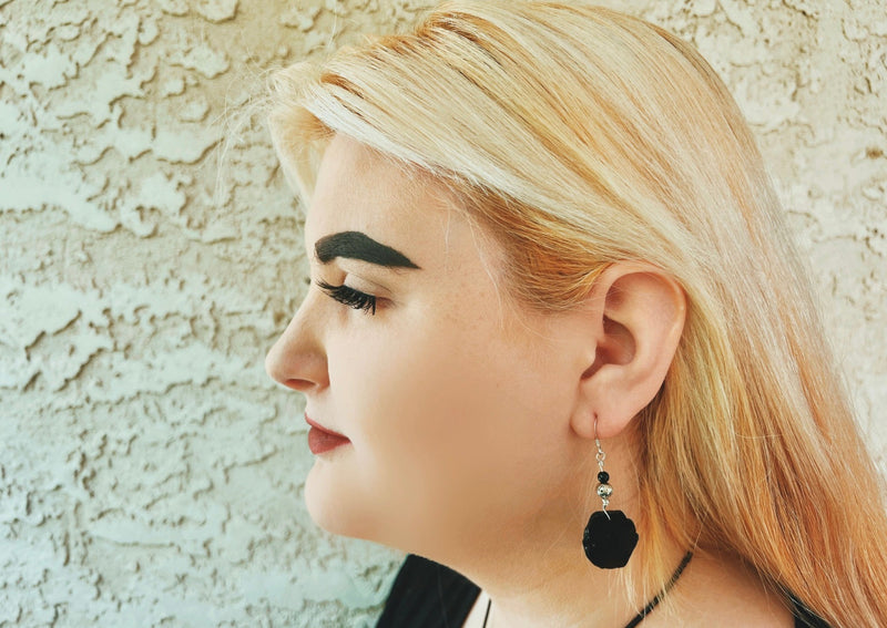 black tourmaline raw slab earrings. 