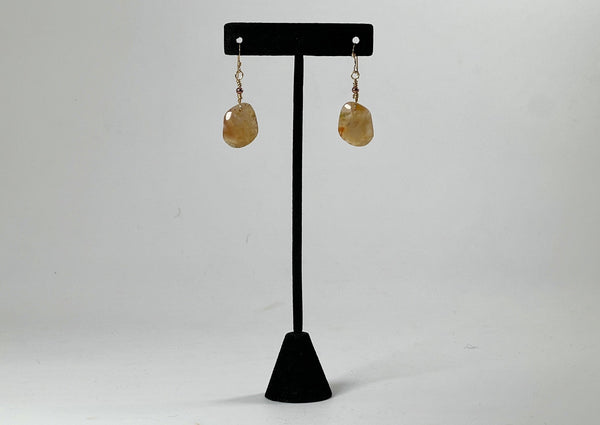 Agate free form earrings on 14KGF on tstand.