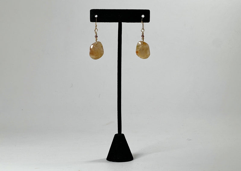 Agate free form earrings on 14KGF on tstand.