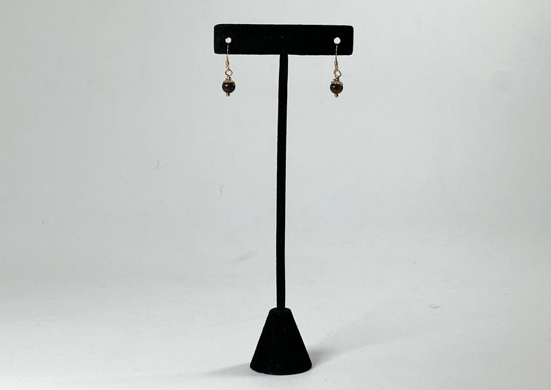 small tigers eye earrings on 14kgf on t stand.