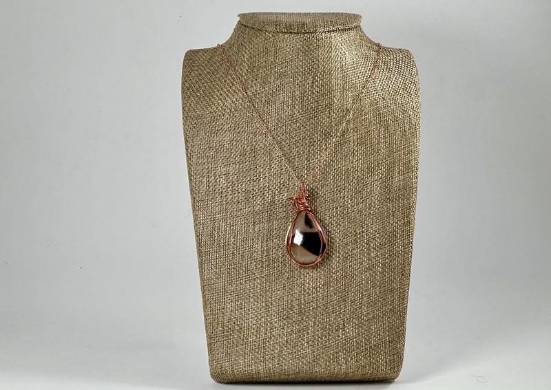 Montana Agate Pendant Wrapped in Copper on 14KGF Rose Gold Chain