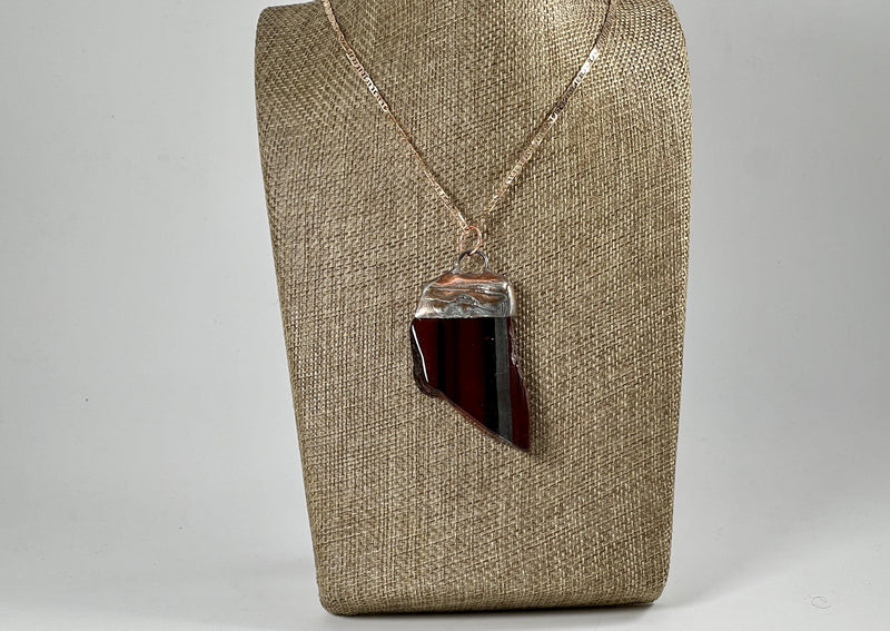 Raw Red Tigers Eye Pendant soldered onto a 14KGF Rose chain.