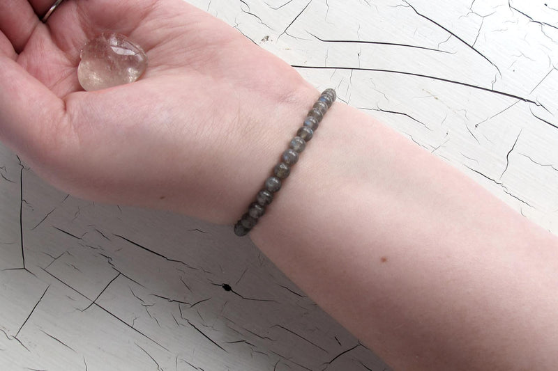 labradorite energy bracelet models arm with crystal