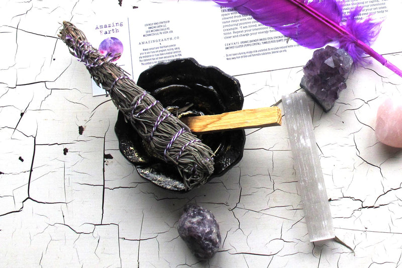 love more intention collection shell crystals feather smudge stick overhead